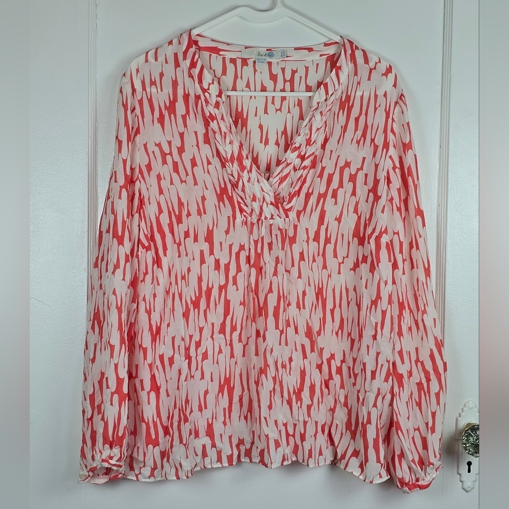 Boden Coral and White Silk Blend Resort Bohemian Top 12